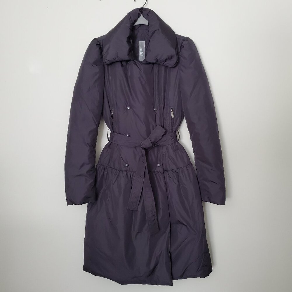 NEW ADD Down Puffer Coat Black Double Breasted Belted Long Jacket 2